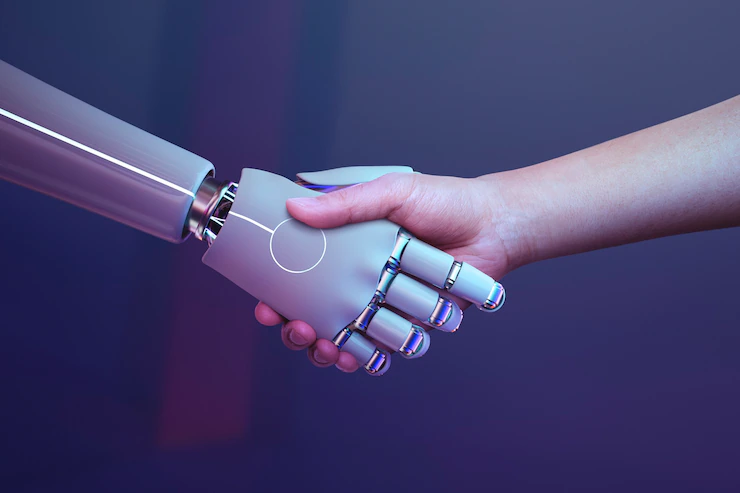 human and robot shaking hand